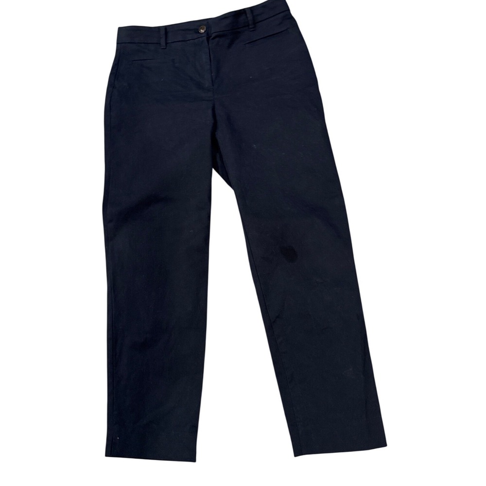 Ann Taylor Women 4 Navy Blue Cotton Blend Ankle Trousers Pants Minimalists Prep